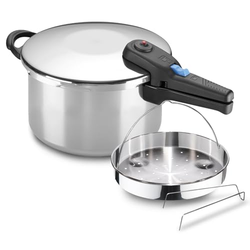 Alza Omega - Olla a Express Rápida de 4 Litros + Cestillo, Acero Inoxidable 18/10, Apta Para Todo Tipo de Cocinas, Inducción