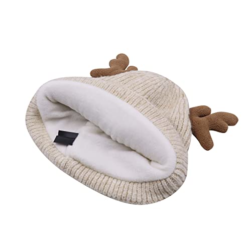Gorro de Invierno para Mujer Beige con Cornamenta de Reno miniatura 5