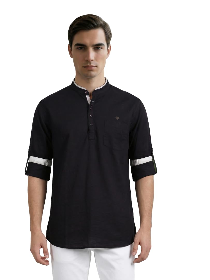 Men’s Linen Cotton Short Kurta | Tailored Fit, Mandarin Collar | Perfect for Casual and Festive Occasions-image-36