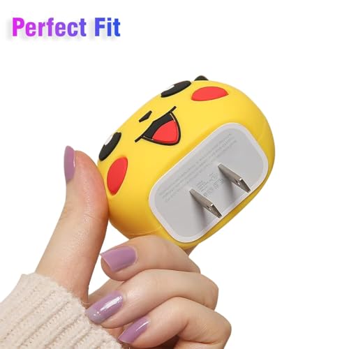 Image of Meyaar Silicone Protective Case for Apple 20W & 18W iPhone USB-C Power Adapter Charger and for USB Lightning Cable, 3D Cartoon Case for iPhone Charger 18W /20W Only (Pika.chuu (Yellow))
