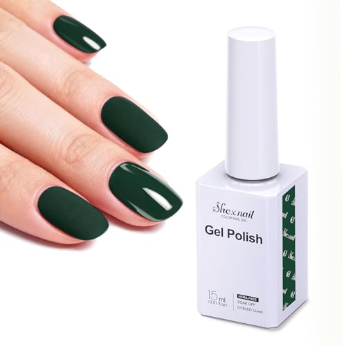 Hema-Free Gel Nail Polish 15ml, Long Lasting Hypoallergenic Professional Nail Color with Brilliant Shine, Salon-Quality UV Polish for Sensitive Skin, Home DIY Nail Art Gifts for Women (Dark Green)
