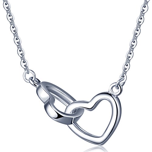 Yumilok pendentif collier en 925 argent fin le breloque est amovible double cœurs classiques deux façons de port pour femme fille comme cadeau