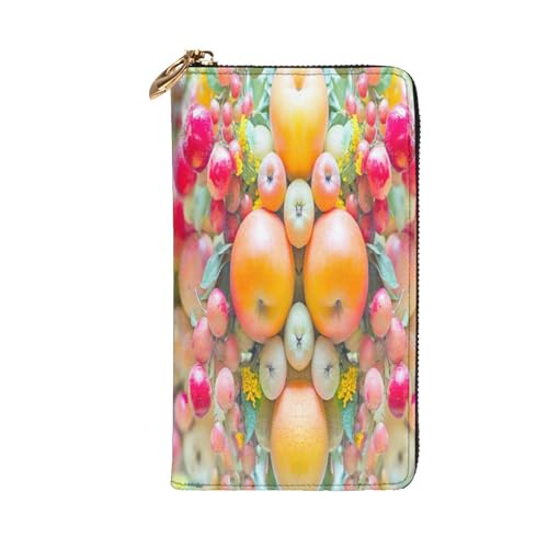 Symmetrical colored apple pattern Premium Leather Wallet with Metal Zipper, Multiple Card Slots Cash Pockets, ideal Gift for Her or Him2