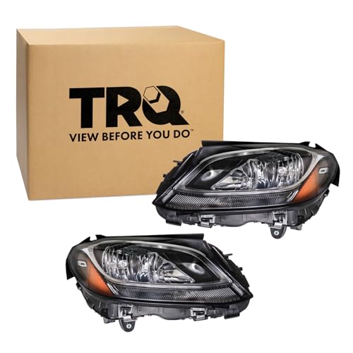 Image of TRQ 2 Piece Headlight Assembly Set Halogen Driver & Passenger Side Compatible with 2015-2020 Mercedes Benz C63 AMG 2015-2020 C300 Sedan 2015 C400
