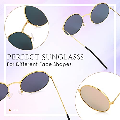 Blulu 10 Pairs Round Hippie Sunglasses Circle Colored Sunglasses 60's Style Glasses Circle Glasses for Women Men (Gold Frame)3