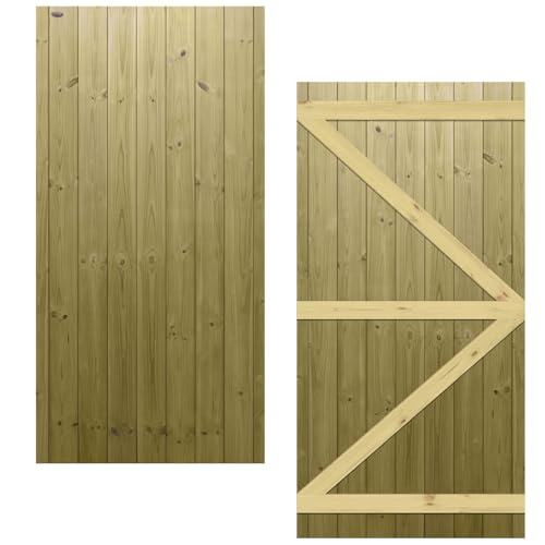 Flat Top Garden Gate 6x3ft (H: 6ft x W: 3ft) Semi-Braced Tongue & Groove Handmade Wooden Side Entry Pressure Treated Pedestrian - Ideal Home Pathway/Walkway Access Height: 1800mm x Width: 900mm