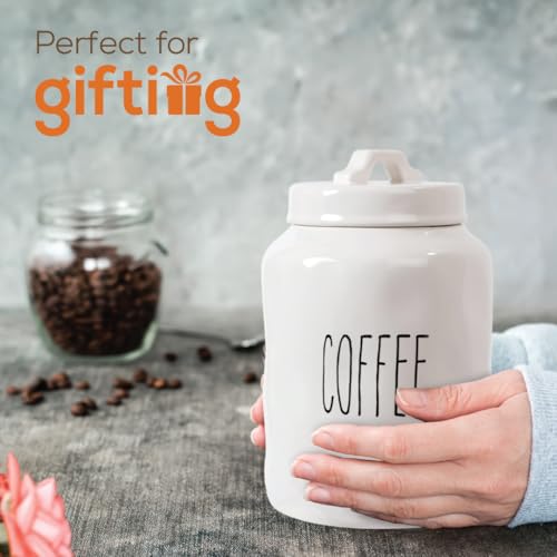 Truu Design Ceramic Coffee Jar, Modern Rae Dunn Farmhouse Design with "COFFEE" Wording, Kitchen Decor and Organization, Airtight Food Storage Container for Coffee Beans, 9.5" H x 3.94" D, White by Truu Design - Image 7