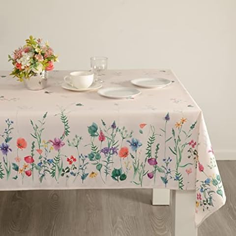 AHOLTA DESIGN Watercolor Party Flowers Square Easter Tablecloth Non-Iron Stain Resistant- Easter Table Cover Kitchen Dining Room Spring Dinner Party Wedding Decorations Square 52"x52" Cover