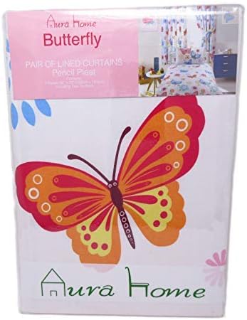 AuraHome Butterfly Cotton Curtains Pair with Pencil Pleat and Matching Tiebacks