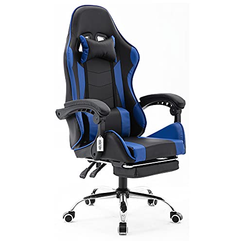 Cadeira gamer com apoio retrátil para os pés reclinável em 70° azul V7005p