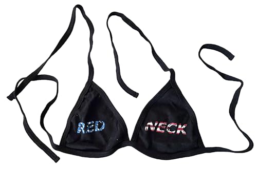 Redneck Bikini Top 100% Cotton T-Shirt Fabric Distressed Patriotic Red & Neck Print Red White & Blue Tie Top Top Only (US Alpha Medium Regular Regular Black)