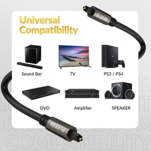 Elecan Optical Audio Cable 30 Ft Digital Audio Toslink Cable Cord-Fiber Optic-Gold Plated-Flexiable&Durable-for Home Theater,Sound Bar,PS4&Xbox-with 4 Right Angled and Mini Toslink Adapters+Ties