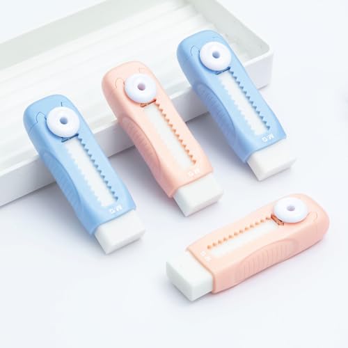 Image of M&G 4 Pack Pencil Erasers Sliding Retractable Eraser, Soft Cute Erasers Push Pull Large Rubber Erasers for School Students Kids Office Home Supplies (Blue+Pink)