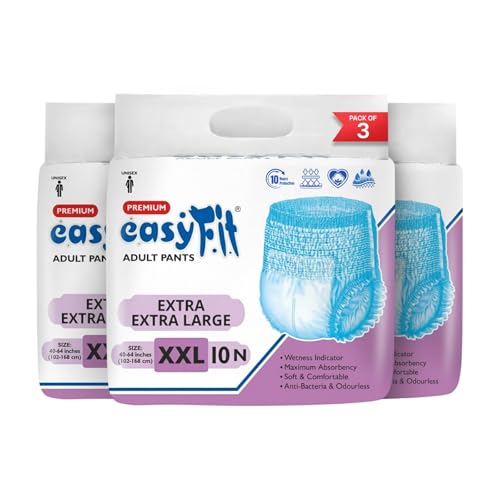 Image of Easyfit Adult Diaper Pants | 30 Count (XX-Large) | Waist 40-64 inch (102-168 cm) | Unisex | Leak Proof | Wetness Indicator | Overnight Protection | Elastic Waist (Pack of 3)