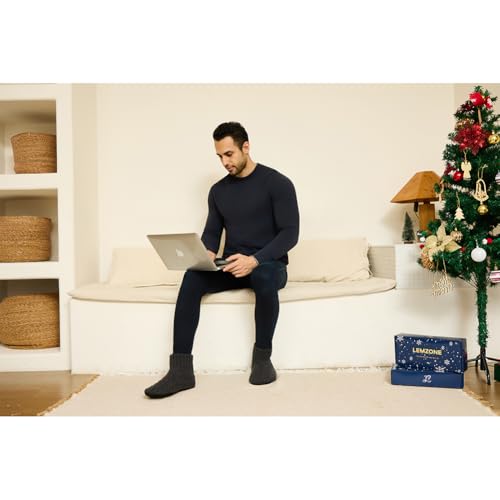 LEMZONE Mens Fuzzy Slipper Socks with Grippers Winter Warm Indoor Sherpa Lined House Socks2