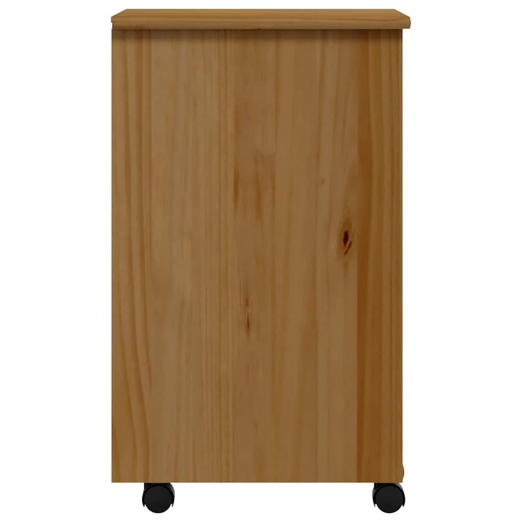 Rollschrank mit Schubladen Moss Honigbraun aus Massivholz Kiefer, Büroorganisation und Flexibler Stauraum für Dokumente und Akten, Schreibtischunterbau mit Rollen
