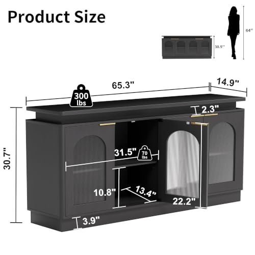 Image of LKTART 65.3 inch Sideboard Buffet Cabinet with Arched Doors,LED Lights,Black
