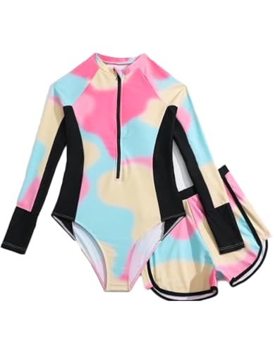 JiAmy Mädchen Badeanzug Zweiteiler Set, Langarm UV Schwimmshirt mit...
