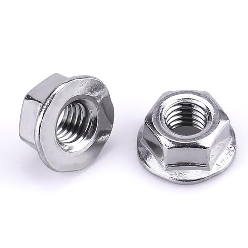M3-0.5 Hex Flange Nuts, 304 Stainless Steel 18-8, A2-70 Grade, Bright Finish, Non-Serrated Flange Washer, DIN6923, 100-Pack