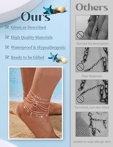 ORAZIO Women's Rose Gold Plated Adjustable Toe Rings and Anklet Set – Cute Layered Beach Foot Jewelry for Summer Elegance - Image 6