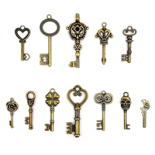 Lot de 12 breloques rétro en laiton bronze clé décorative pour bijoux