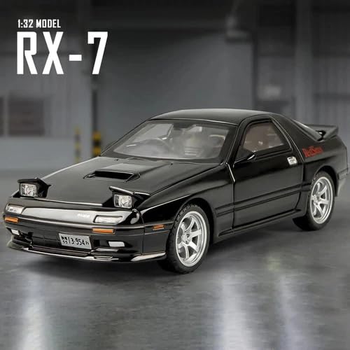Image of 1:32 Mazda RX-7 Diecast Metal Car Model, Pull Back Toy Car with Openable Doors, Sound & Light Effects, Alloy Vehicle for Kids Boys Girls & Collectors (Black)