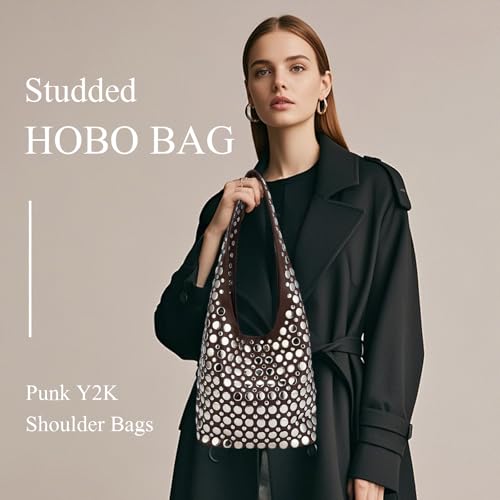 Image of Studded Y2K Purses for Women Punk PU Leather Shoulder Hobo Bags Trendy Underarm Tote Handbags
