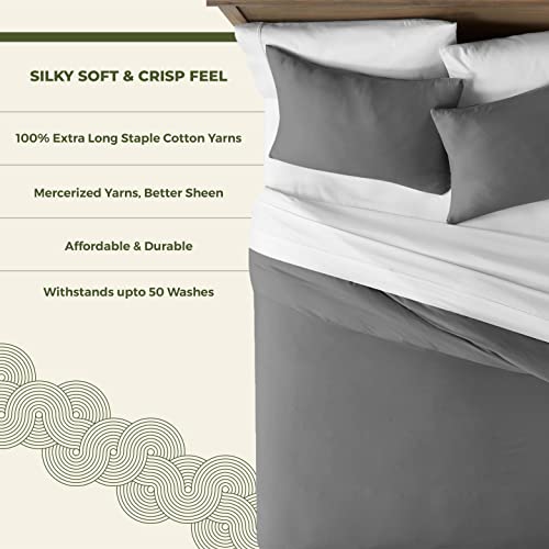 Mayfair Linen King/California King Duvet Cover, 600 Thread Count Sateen 3Pc Egyptian Cotton Duvet Cover Set, 100% Pure Cotton Comforter Cover, 2 Pillow Shams, Zipper Closure, 7 Corner Ties-(Dark Grey) #TOP1