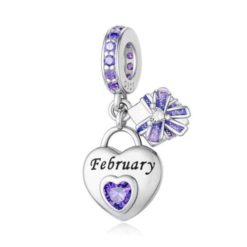LONGLUCK 925 Sterling Silver Birthstone Charms Fit for Bracelet and Necklace Happy Birthday Charm Mother's Day Jewelry Gift for Women