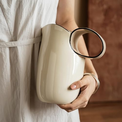 XIUWOUG Ceramic Pitcher with Creative Handle,8inch Pitcher Vase for Room