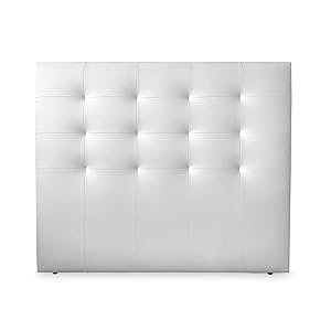 DUÉRMETE ONLINE 90 x 120 cm (para Cama de 80) Cabecero París Acolchado, Tapizado en Polipiel de Alta Gama, Medidas, Madera, Blanco