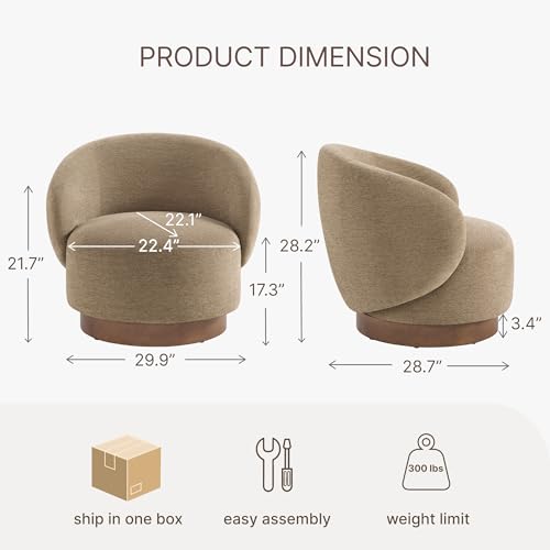 Image of KISLOT Swivel Accent Chair Modern Round Barrel Armchair with Upholstered Performance Fabric for Living Room Bedroom Waitingroom,1 Box,Brown