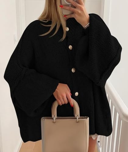 Womens Oversized Cardigans Button Down Sweaters Long Lantern Sleeve Chunky Knit 2025 Fall Winter Outerwear Coats3