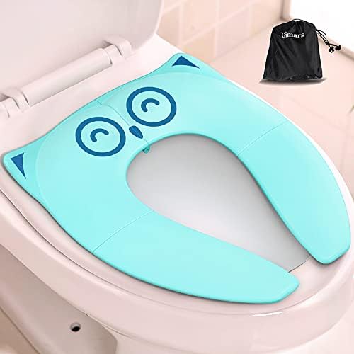 Gimars Upgraded Non-Slip Silicone Pads Folding Portable Travel Potty Seat for Toddler, Toilet Training Seat Covers with Zipper Bag for Babies, Toddlers and Kids, Fits Round & Oval Toilets, Aqua Green