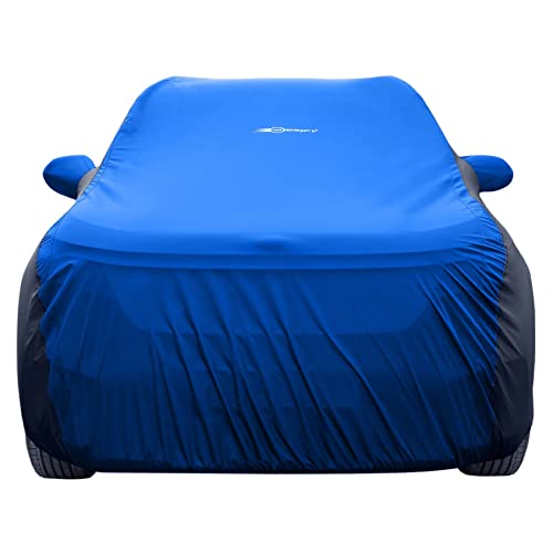 Image of NEODRIFT 'SuperTech' Car Cover for Mahindra XEV 9E (100% Water-Resistant, All Weather Protection, Tailored Fit, Multi-Layered & Breathable Fabric) (Colour: Sky Blue+Black)