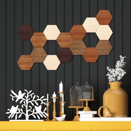 Décoration murale géométrique moderne en bois 3D avec 15 modules adhésifs
