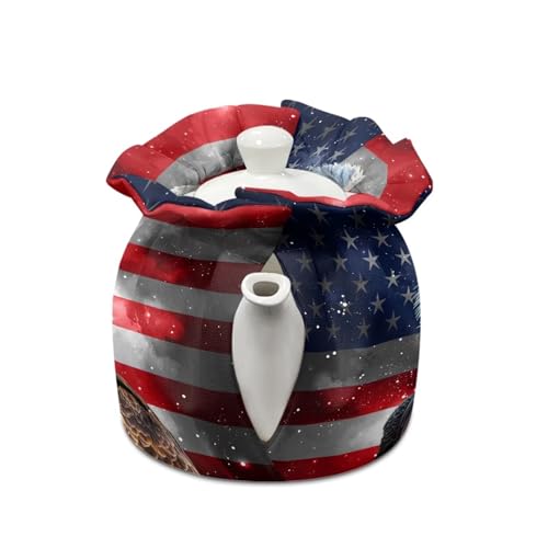 Image of Xoenoiee American Flag and Eagle Print Tea Cozy Tea Pot Cover Insulation Tea Cosy Teapot Dust Cover Teapot Warmer for Home Kitchen Teapot Covers