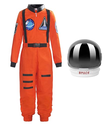 ReliBeauty Déguisement Astronaute Enfant:avec casque d'astronaute pour garçons et filles,orange,120