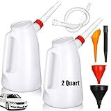 BBTO 2 Pack 2 Quart Oil Measuring Container Automotive Oil Dispenser Jug and 5 Pcs Flexible Funnel Set Automotive Motor Container with Lid and Cap for Automotive Fluids