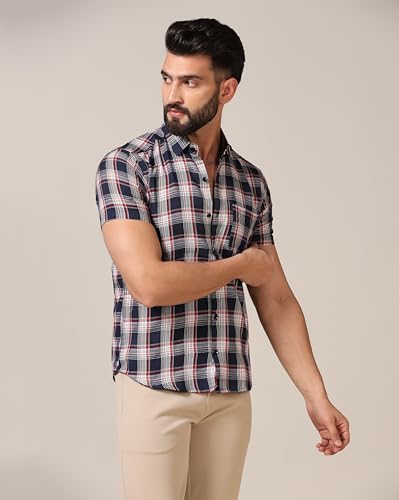 Image of TOPLOT Men's Regular Fit Casual Shirt Checks Design with Spread Collar & Half Sleeves