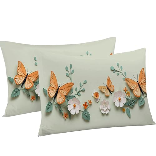 Housse de Couette 200x200 Papillon Vert en microfibre avec 2 taies d'oreiller