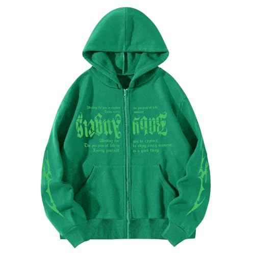 Letter Printed Hoodies for Mens Winter Warm Loose Streetwear Trendy Zip Up Fleece Long Sleeve Y2K Jacket with Pocket