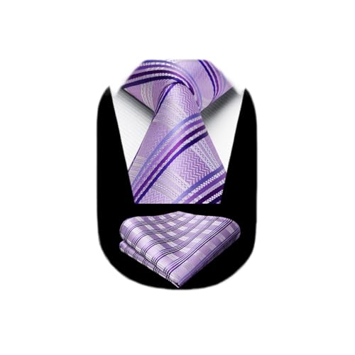 Image of HISDERN Mens Striped Ties Classic Silk Woven Tie and Pocket Square Set Formal Business Necktie Handkerchief for Wedding