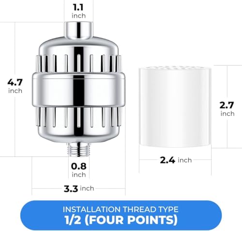 Image of Advanced 15 Stage Shower Filter for Hard Water Treatment, Activated Carbon Fiber and Cotton Filtration to Remove Chlorine, Toxins, Make It Healthier Skin, Hair, and Nails (Silver)