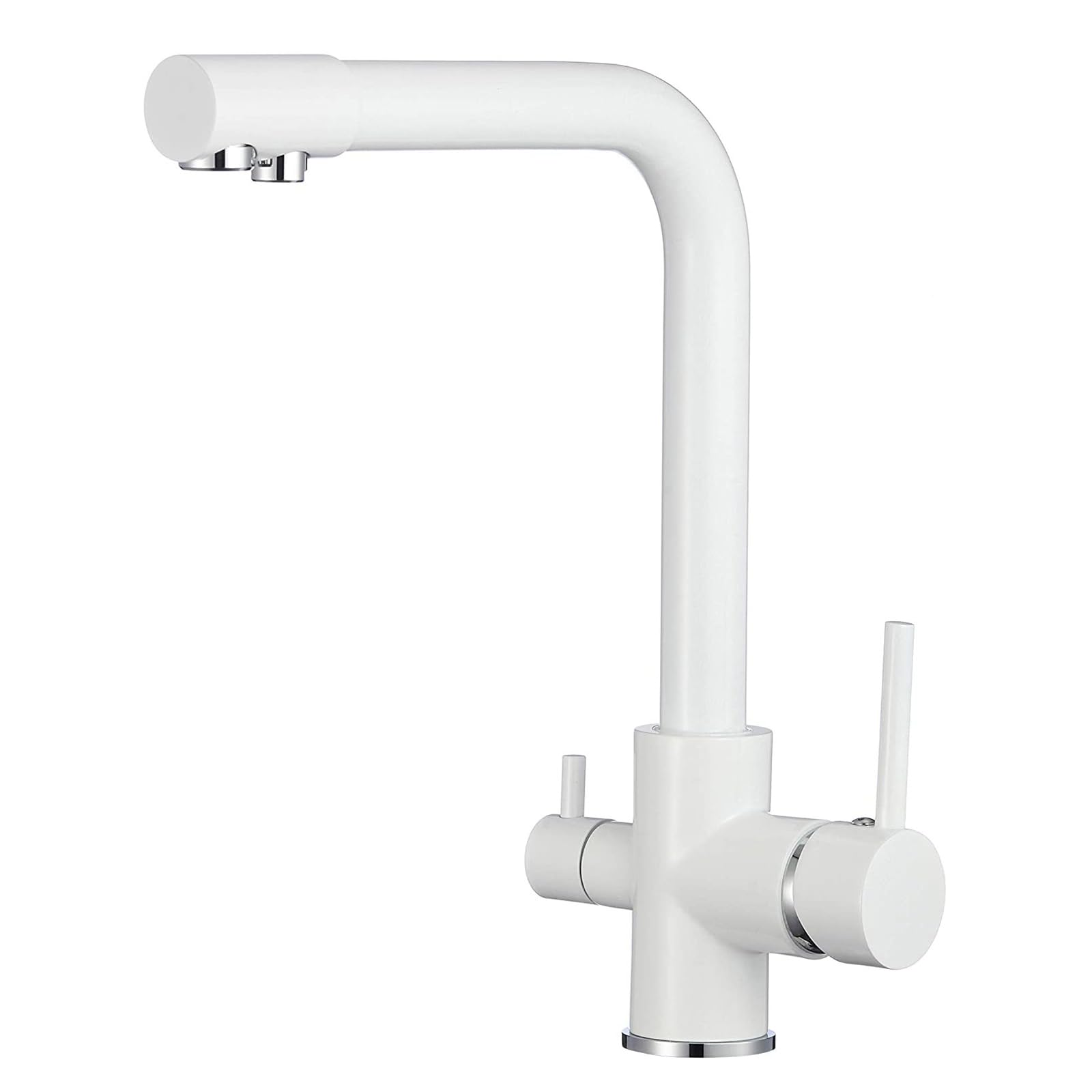 FCXWEVR 3-Way Kitchen Faucet with Dual Handle Cold & Hot Water Rotatable White Osmosis System Compatible Space-Saving Design Grifo Cocina Abatible