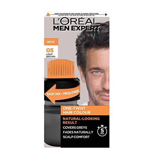 L'Oreal Paris Men Expert One Twist Hair Colour, Black Hair Dye For Men. Mens Hair Dye For Men Dying Hair To Cover Grey Hair, Gives Quick Natural Looking Results - Shade 5 Light Brown