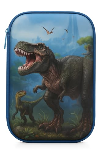 Estojo Infantil 3D em EVA Unissex com 3 Compartimentos – Estojo Escolar Grande para Lápis, Canetas e Acessórios | Porta-Canetas Fofo Resistente, Volta às Aulas (T-Rex Realista)