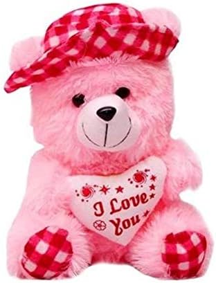 Quty Teddy Bear - Pink in Red Cap Check Soft Toy for Kids Playing, Girls & Children Gifting Playing Teddy Bear in Size of 30 cm Long