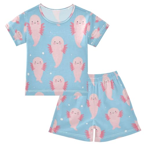 Pajama Sets Short Sleeve Cute Pink Ghosts Pattern Soft Cotton Summer Sleepwear 2 Piece PJS Size 5-14T