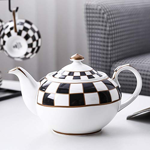 Porlien Checker Pattern 17-Piece Tea Set For 6 With Teapot, 5-Ounce Teacups And Saucers, Milk Jug & Sugar Bowl（Without Rack) #TOP3